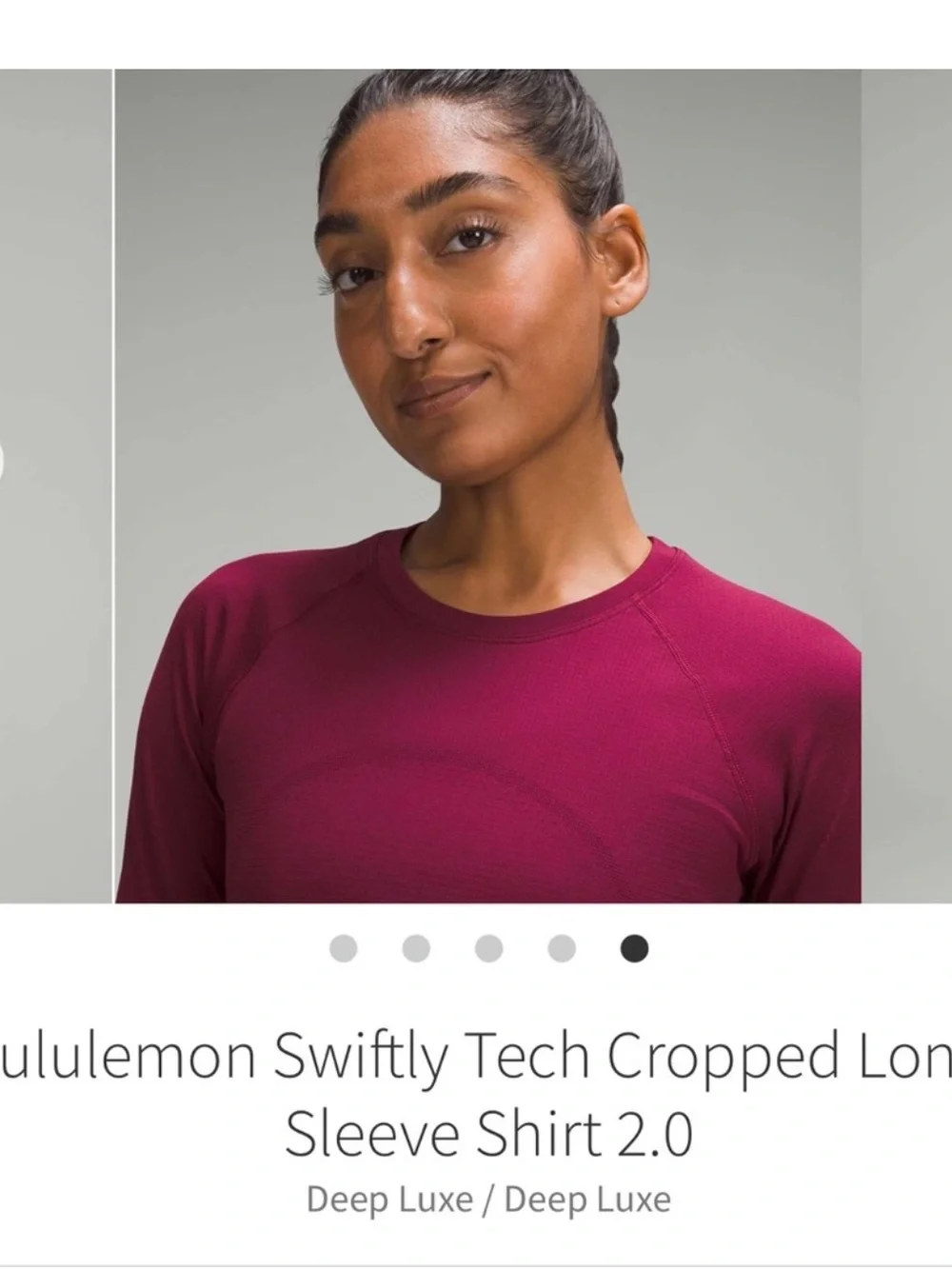 Lululemon Swiftly Tech cropped Long Sleeve Shirt 2.0 Deep Luxe  Sz 4